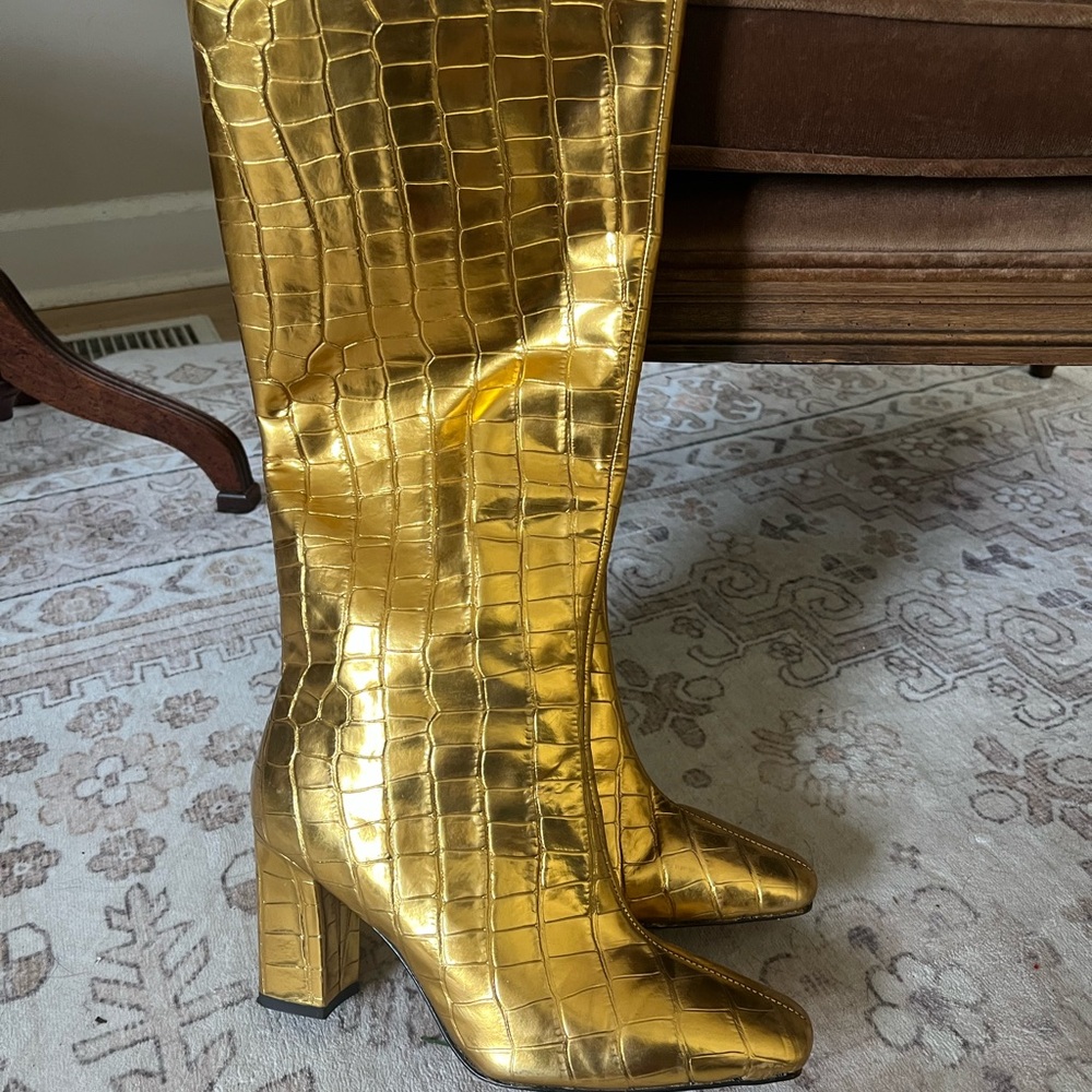 J. Crew Collection Croc Embossed Gold Boot